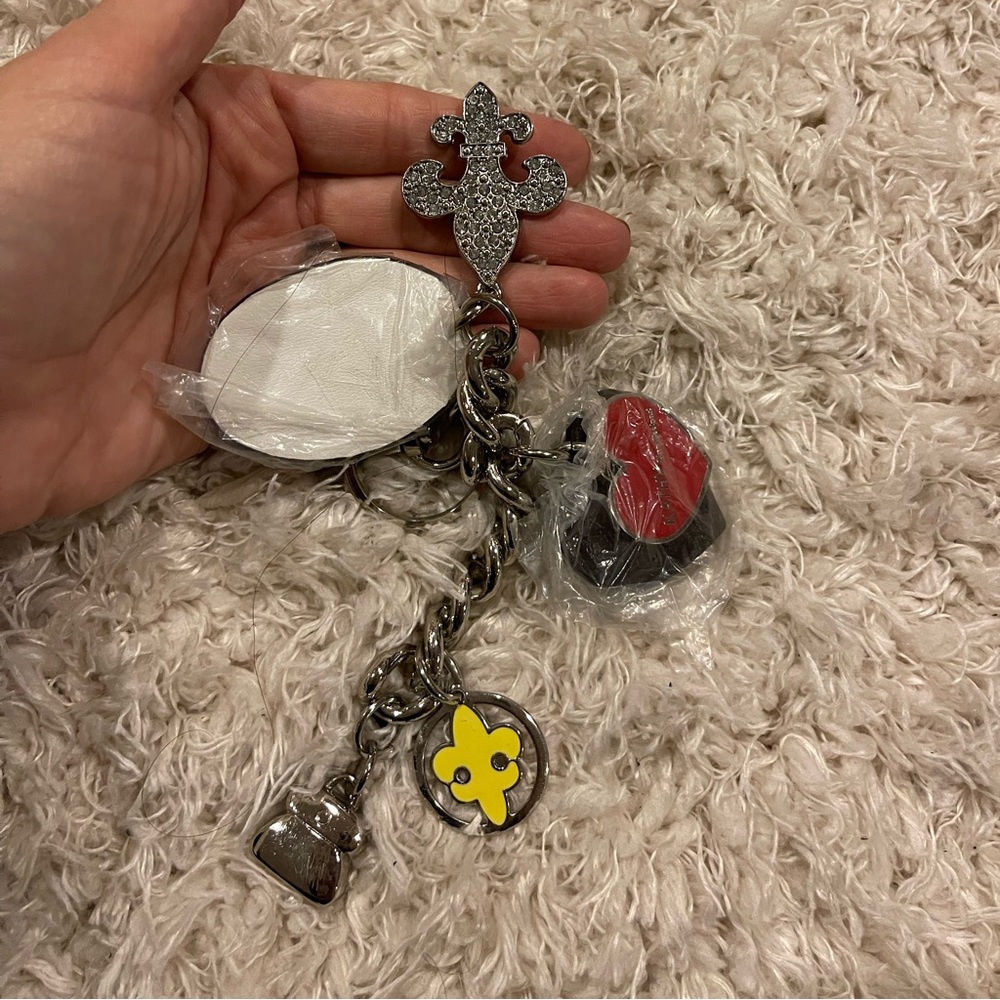 Kathy Van Zeeland Purse Charm Fleur De Lis and Heart Pearl Crystal Set of 2
